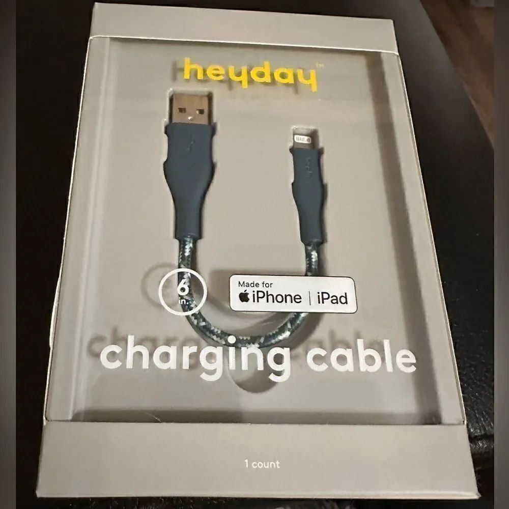 Heyday Round Charging Cable compatible with iPhone to USB-A (Blue) 6 In.